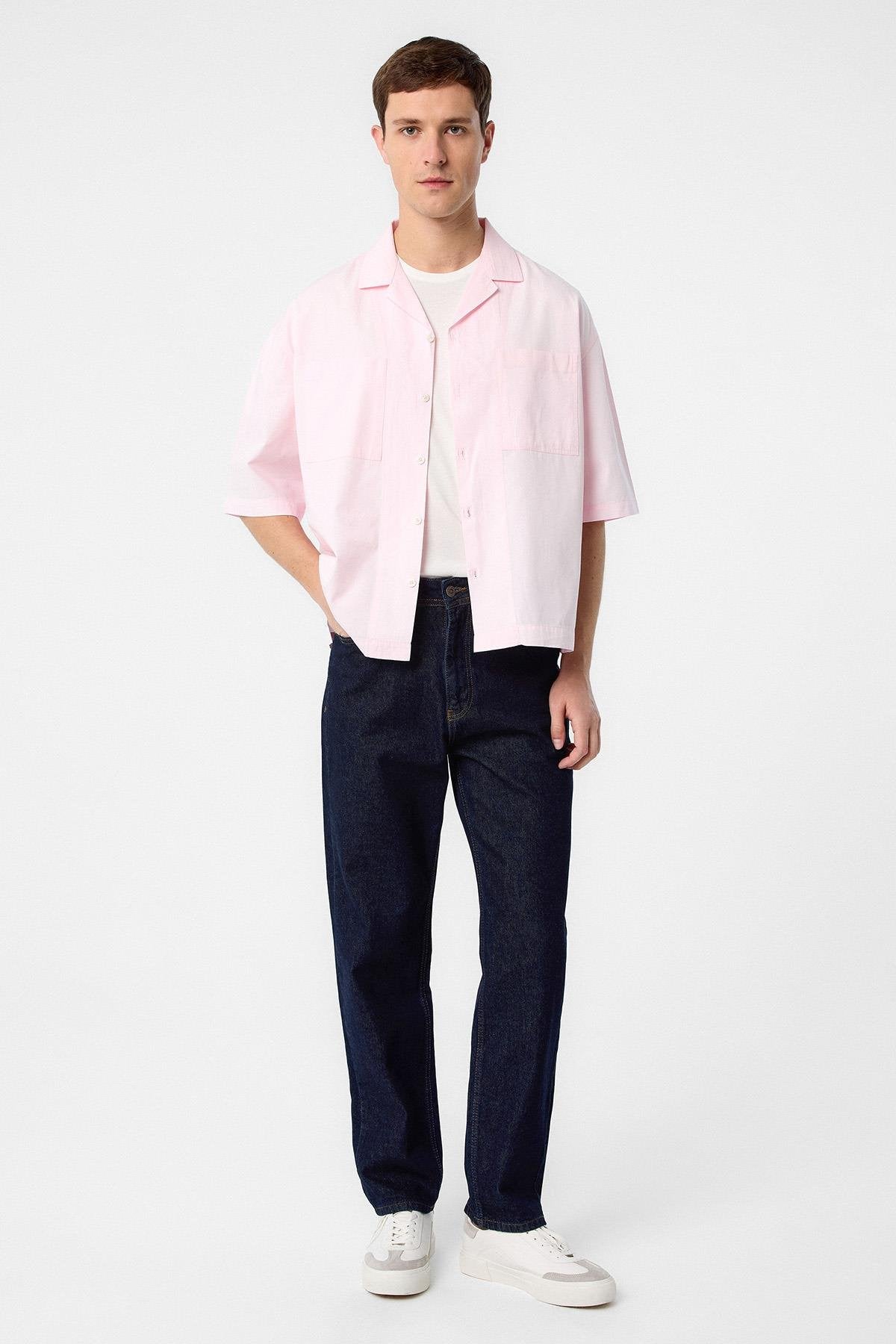 Antioch-Pembe Relax Fit Kısa Erkek Gömlek-Gömlek-2-Milagron.com