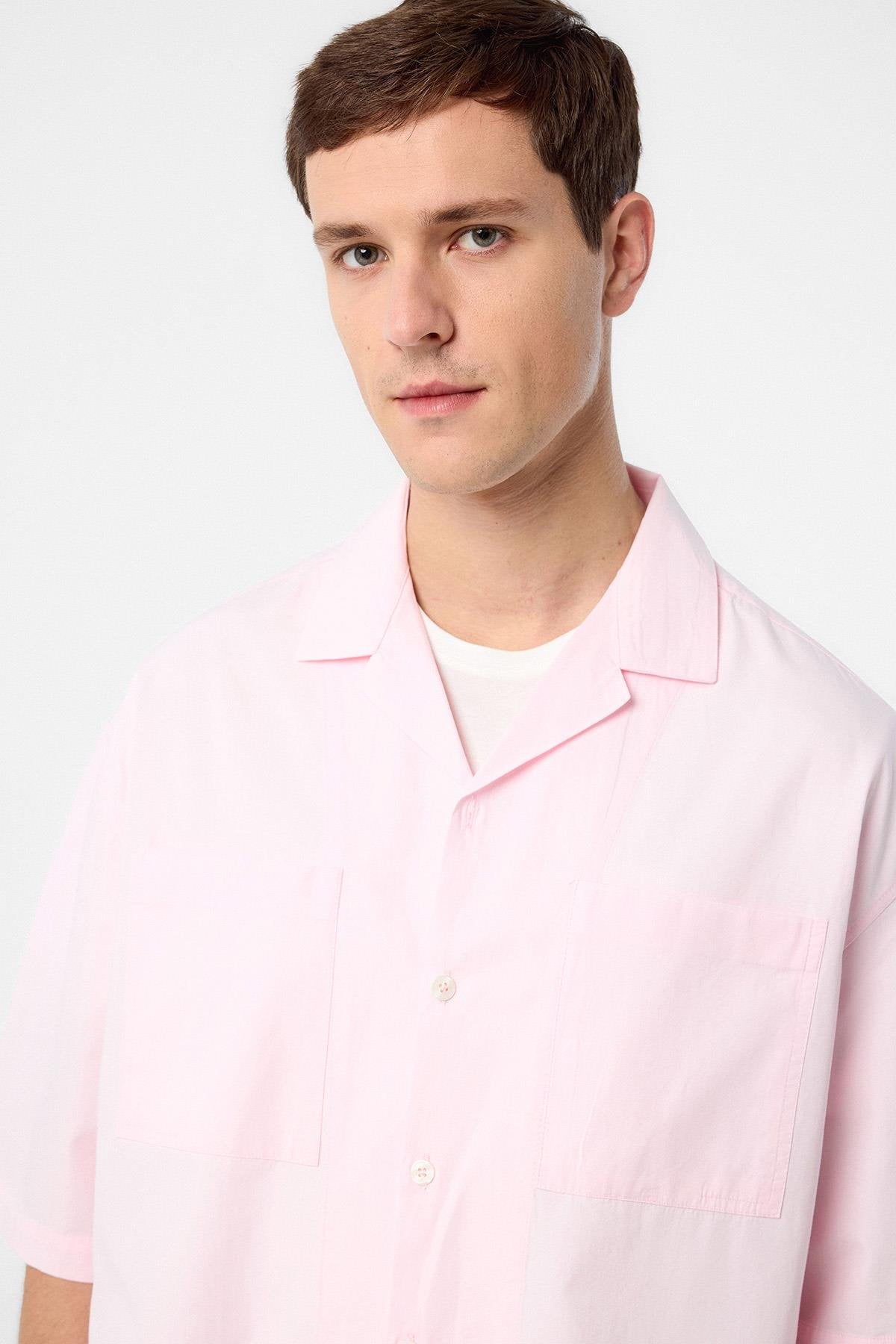 Antioch-Pembe Relax Fit Kısa Erkek Gömlek-Gömlek-4-Milagron.com