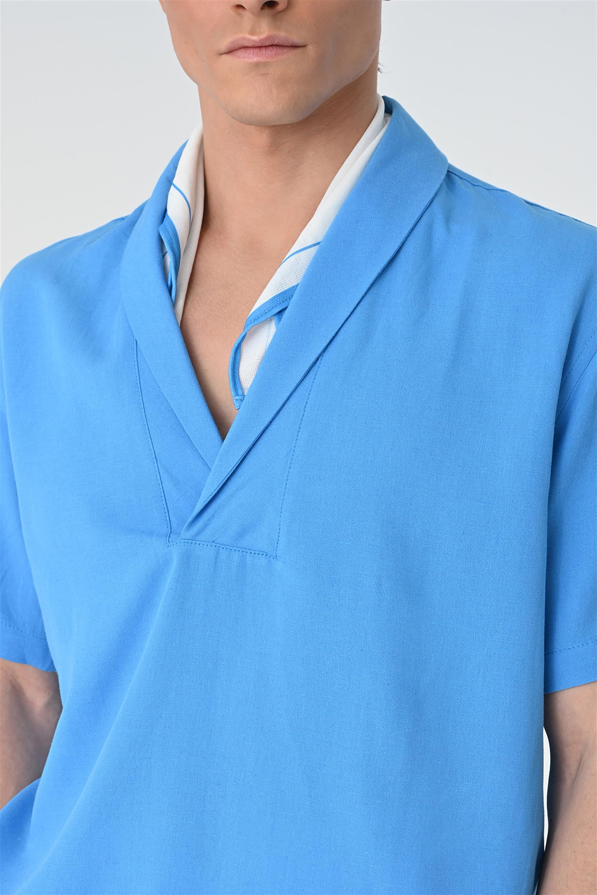 Antioch-Saks Relax Fit Şal Yaka Kısa Kollu Erkek Gömlek-Gömlek-4-Milagron.com