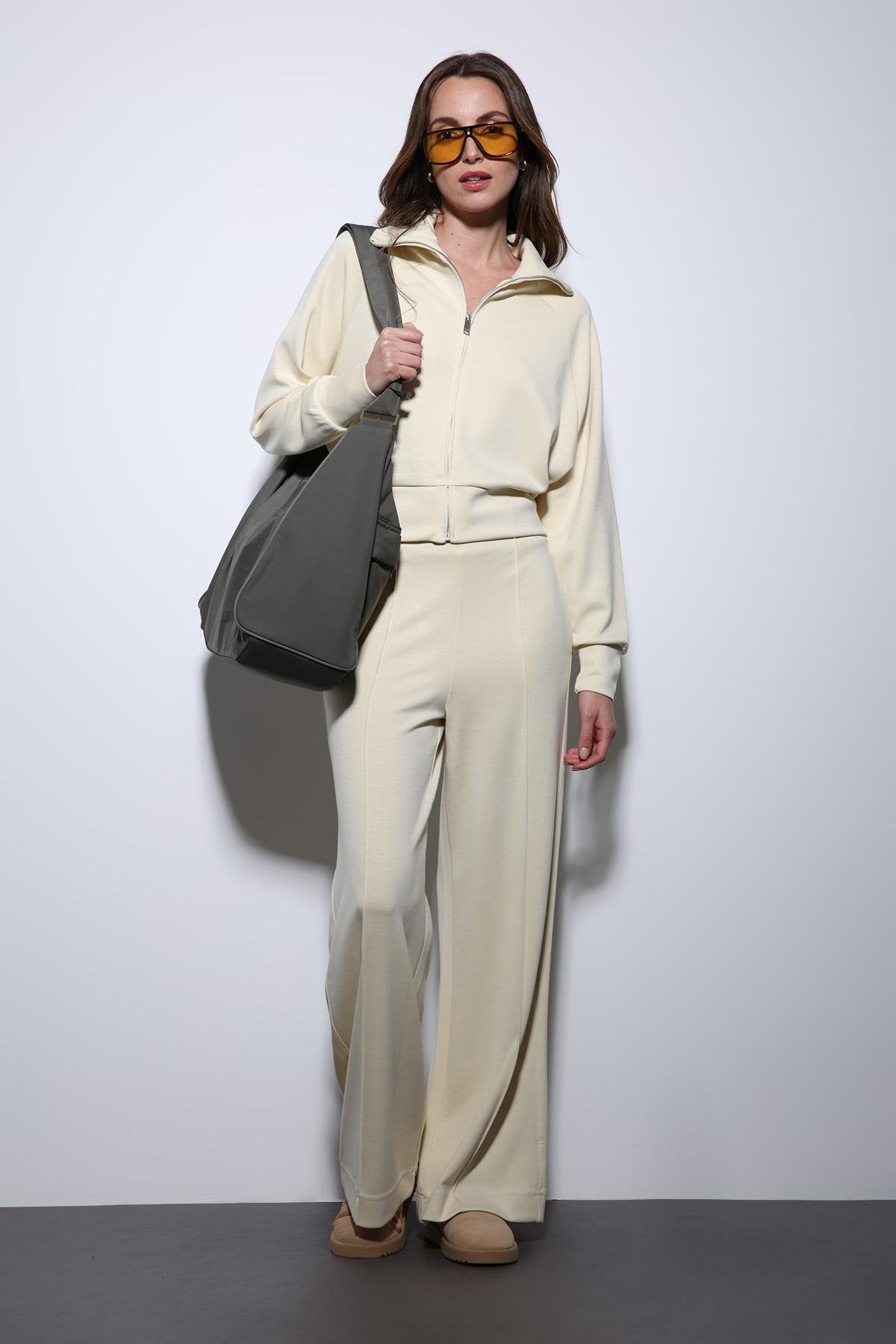 Antioch-Sarı Fermuarlı Kadın Eşofman Takım-Takım-2-Milagron.com