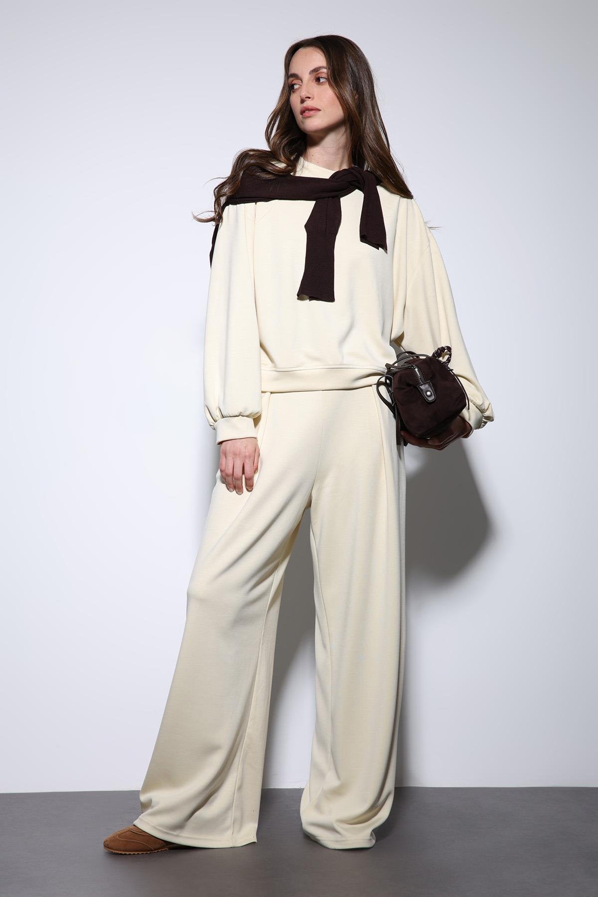 Antioch-Sarı Geniş Paça Relaxed Kadın Takım-Takım-2-Milagron.com