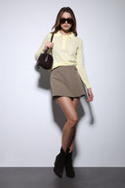 Antioch-Sarı Polo Yaka Desenli Triko Kadın Kazak-Kazak-3-Milagron.com