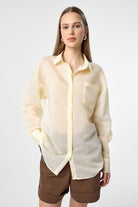 Antioch-Sarı Relax Fit Çizgili Uzun Kollu Kadın Gömlek-Gömlek-3-Milagron.com