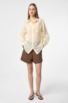 Antioch-Sarı Relax Fit Çizgili Uzun Kollu Kadın Gömlek-Gömlek-6-Milagron.com