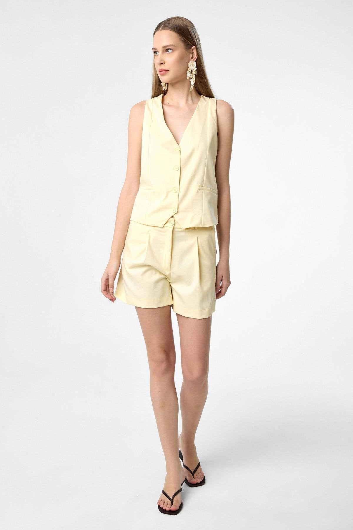 Antioch-Sarı Yelek Şort Kadın Takım-Alt - Üst Takım-1-Milagron.com