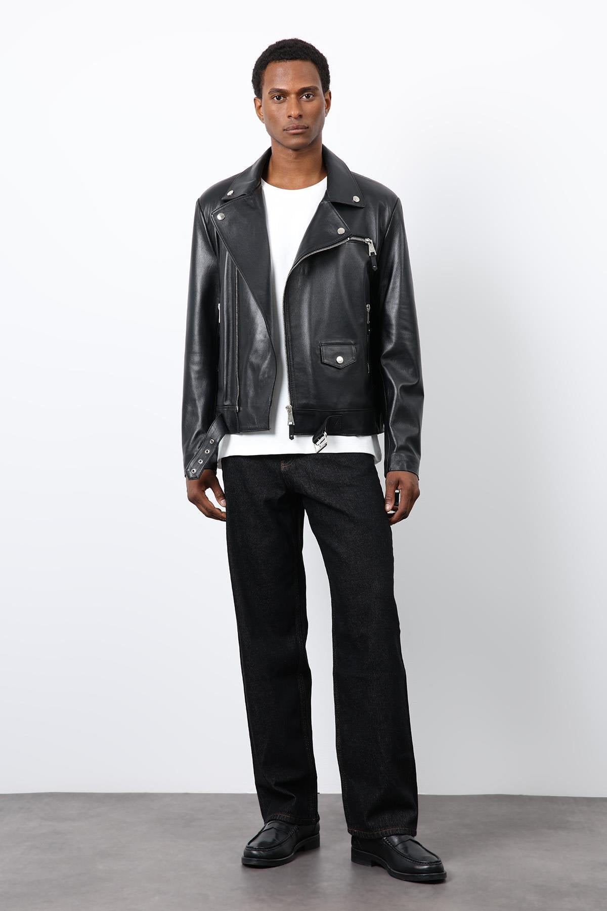 Antioch-Siyah 100% Deri Biker Ceket-Ceket-2-Milagron.com