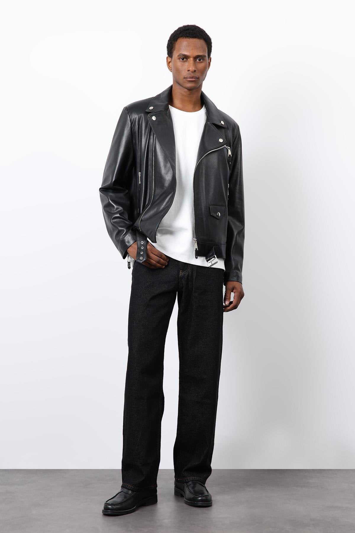 Antioch-Siyah 100% Deri Biker Ceket-Ceket-3-Milagron.com