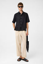 Antioch-Siyah 100% Keten Relaxed Erkek Gömlek-Gömlek-2-Milagron.com