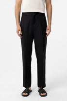 Antioch-Siyah 100% Keten Yüksek Bel Erkek Pantolon-Kumaş Pantolon-1-Milagron.com