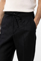 Antioch-Siyah 100% Keten Yüksek Bel Erkek Pantolon-Kumaş Pantolon-3-Milagron.com