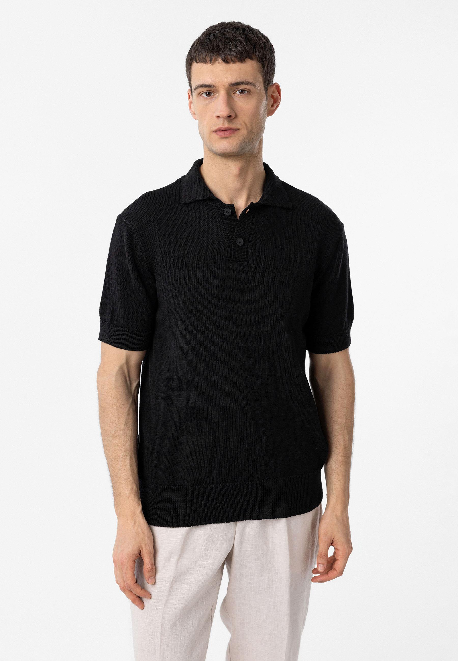 Antioch-Siyah 100% Pamuk Polo Yaka Triko T Shirt-T-Shirts-1-Milagron.com