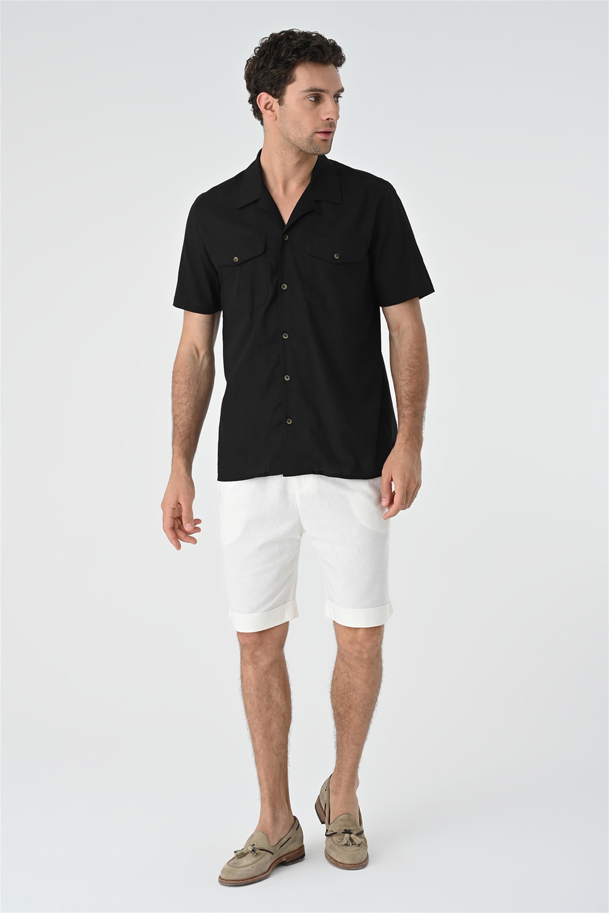 Antioch-Siyah Apaş Yaka Cep Detaylı Erkek Gömlek-Gömlek-3-Milagron.com