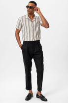 Antioch-Siyah Apaş Yaka Çizgili Kısa Kollu Erkek Gömlek-Gömlek-2-Milagron.com