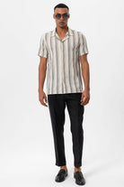 Antioch-Siyah Apaş Yaka Çizgili Kısa Kollu Erkek Gömlek-Gömlek-3-Milagron.com