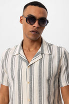 Antioch-Siyah Apaş Yaka Çizgili Kısa Kollu Erkek Gömlek-Gömlek-5-Milagron.com