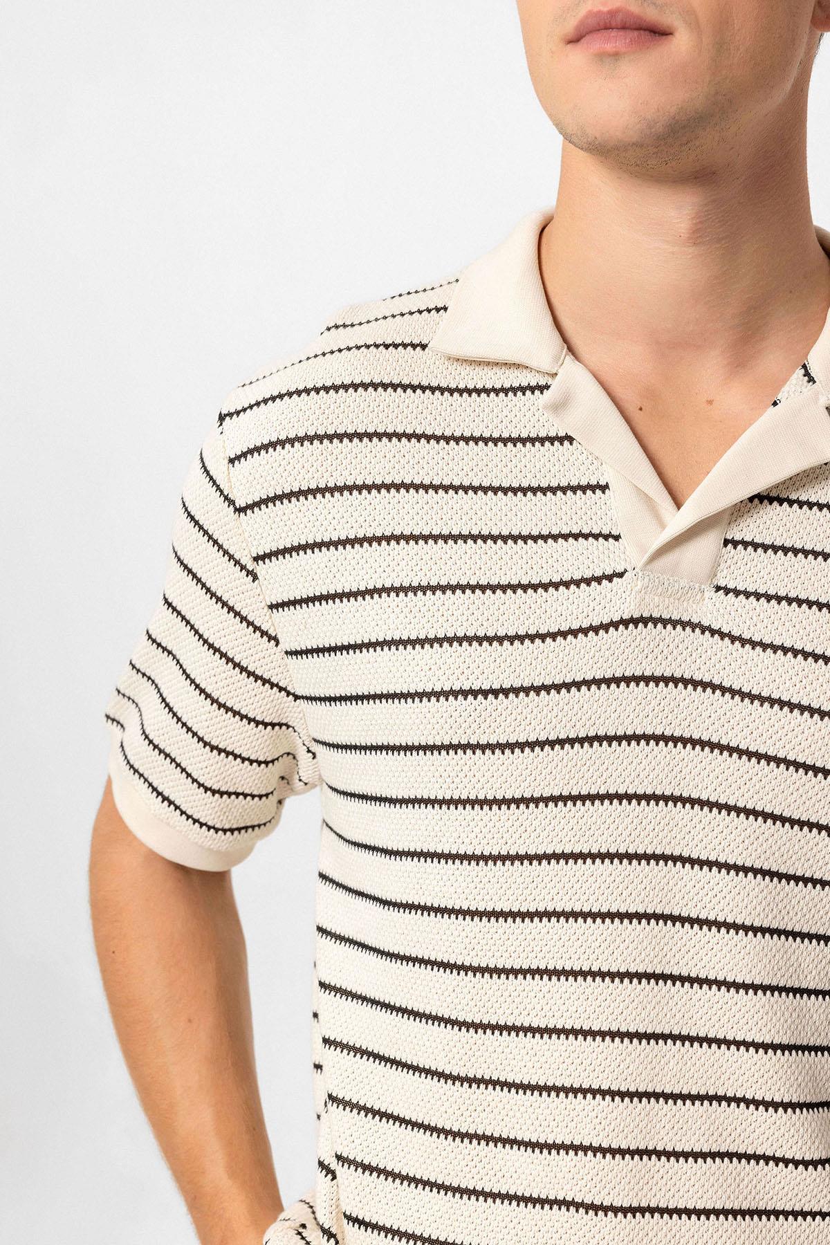 Antioch-Siyah Apaş Yaka çizgili örme Erkek T Shirt-T-Shirts-4-Milagron.com