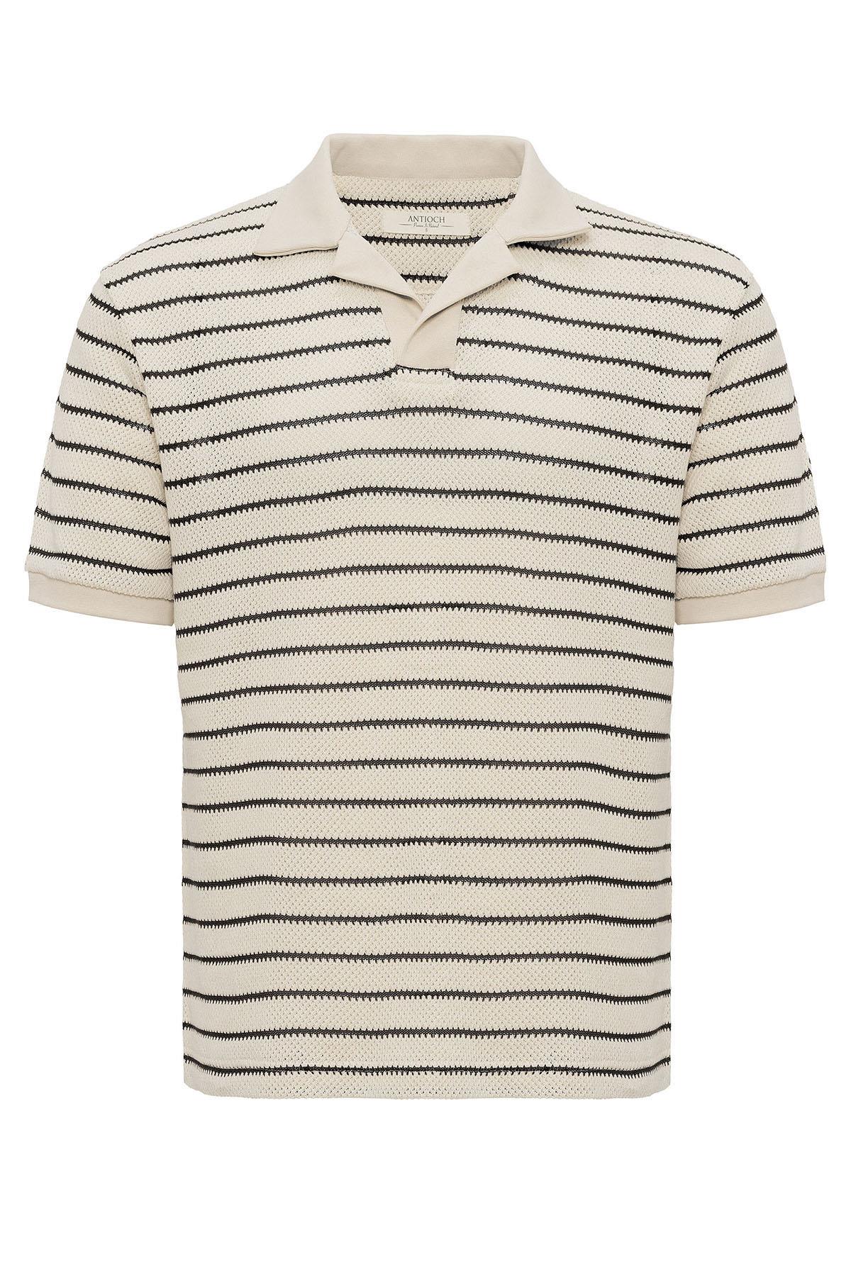 Antioch-Siyah Apaş Yaka çizgili örme Erkek T Shirt-T-Shirts-6-Milagron.com