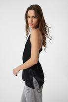 Antioch-Siyah Asimetrik Saten Sırt Dekolteli Kadın Top-Top-3-Milagron.com