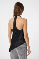 Antioch-Siyah Asimetrik Saten Sırt Dekolteli Kadın Top-Top-4-Milagron.com