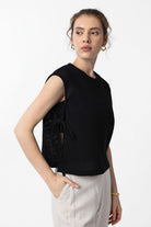 Antioch-Siyah Bağcıklı Örgü Dokulu Kadın Top-Top-1-Milagron.com