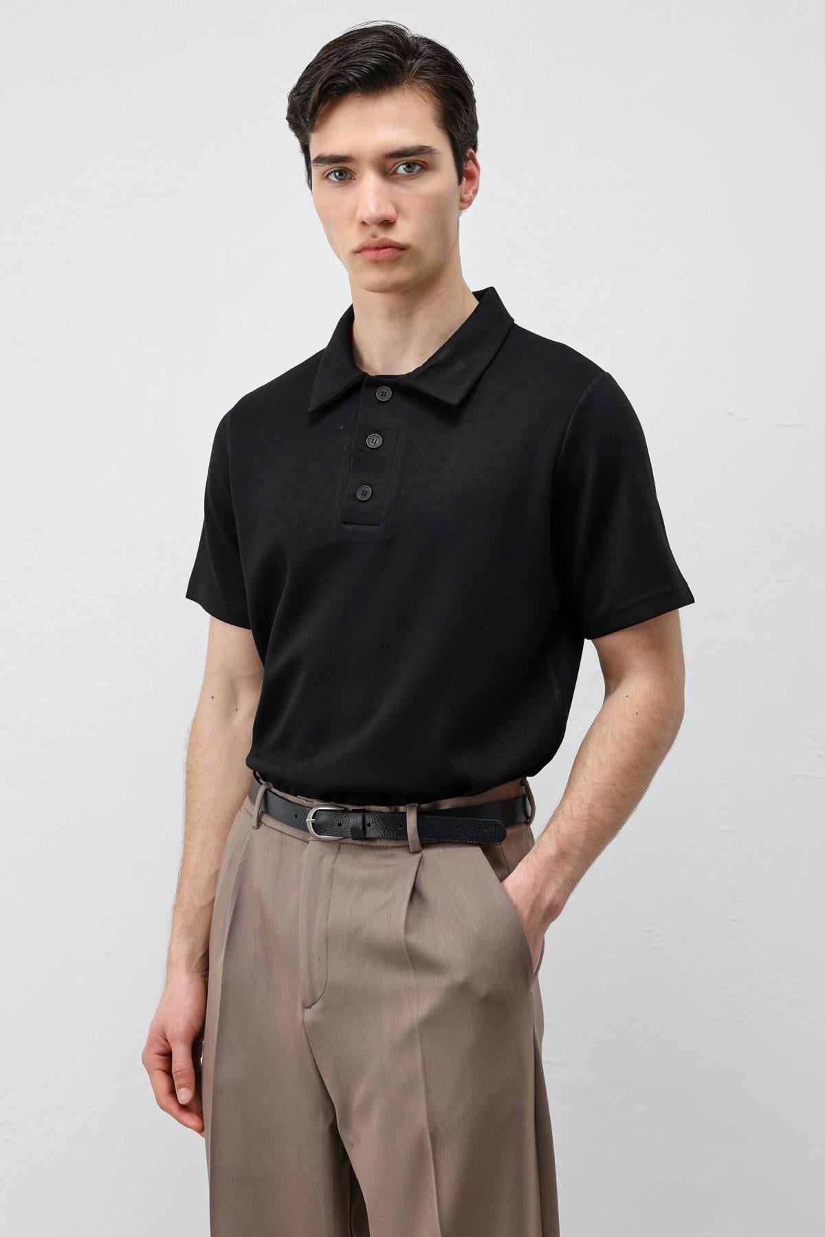 Antioch Siyah Basic Polo Yaka Erkek T-Shirt