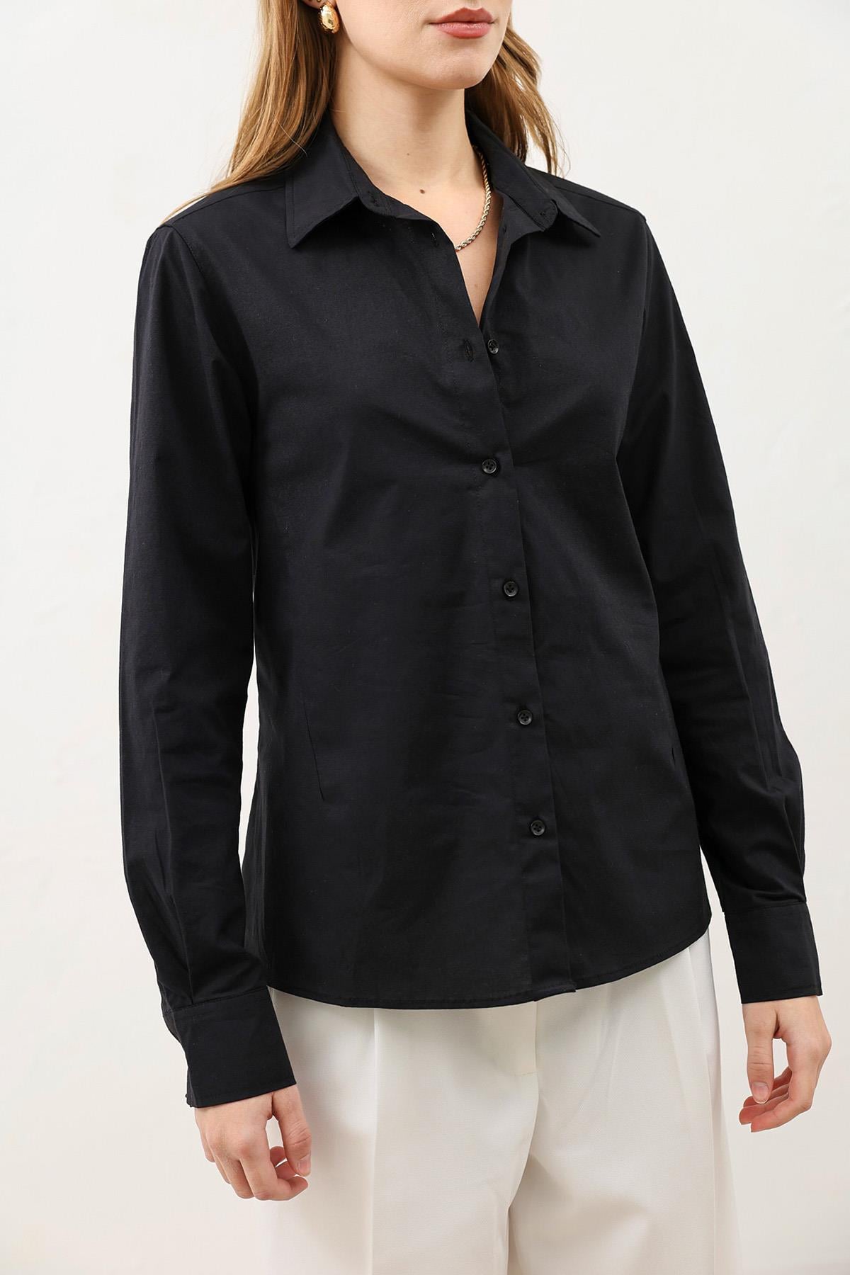 Antioch Siyah Basic Slim Fit Kadın Gömlek