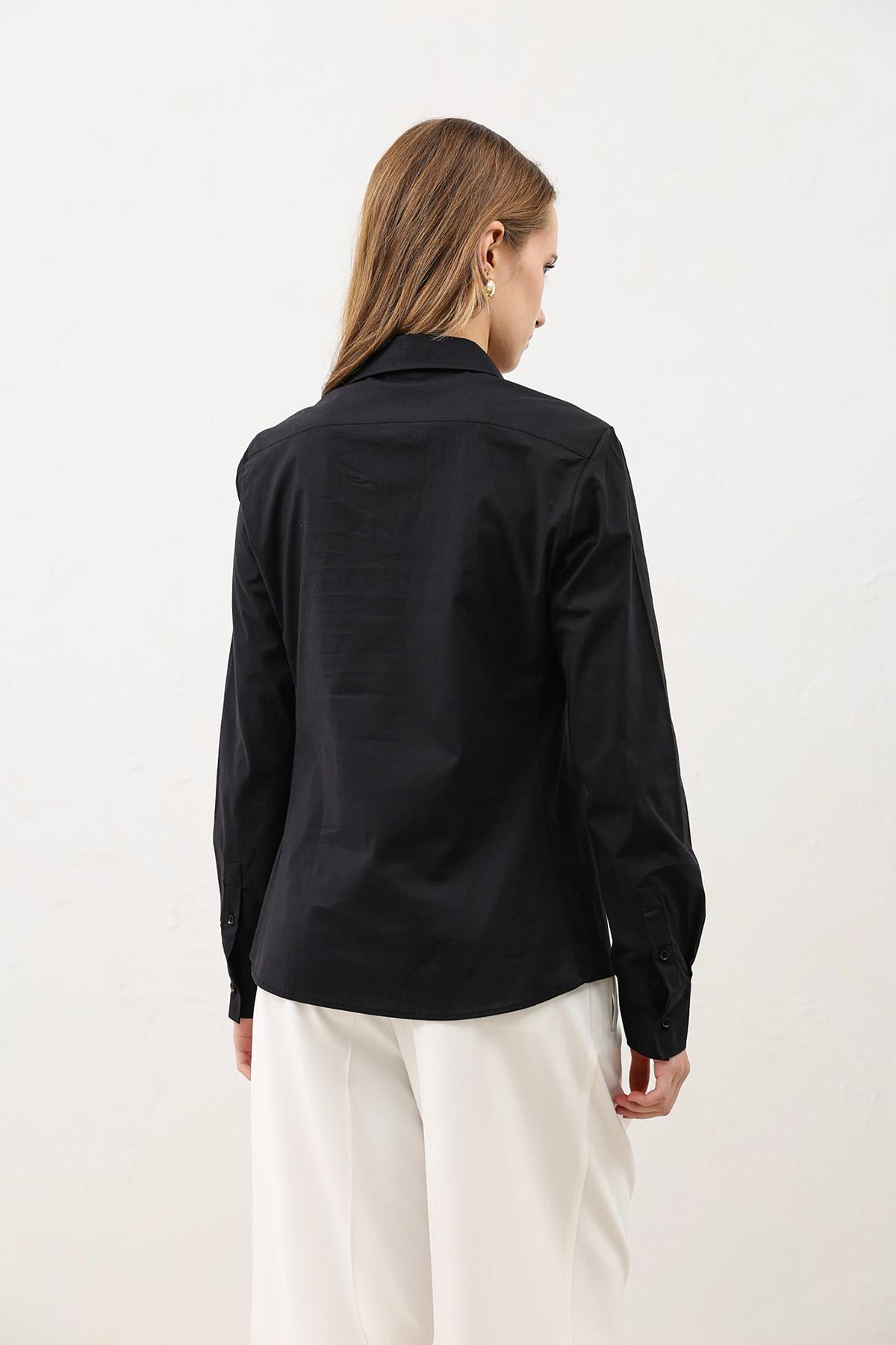 Antioch Siyah Basic Slim Fit Kadın Gömlek