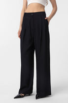 Antioch-Siyah Çift Pilili Kadın Pantolon-Kumaş Pantolon-1-Milagron.com