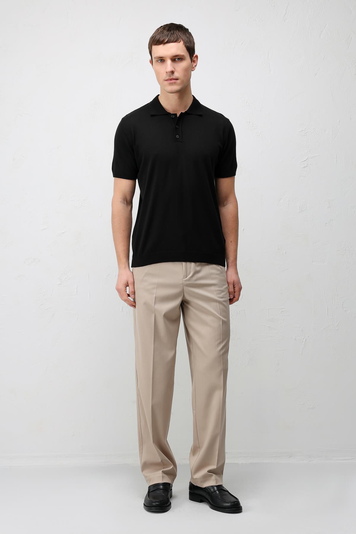 Antioch Siyah Comfort Slim Polo Yaka Erkek Triko T-Shirt