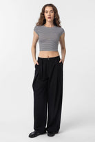 Antioch Siyah Crop Fit Çizgili Kadın T-Shirt