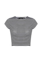 Antioch Siyah Crop Fit Çizgili Kadın T-Shirt