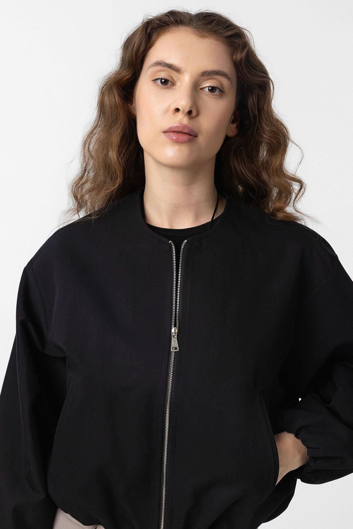 Antioch-Siyah Crop Kadın Bomber Mont-Mont-3-Milagron.com