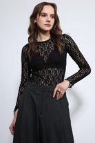 Antioch-Siyah Dantel Detaylı Transparan Bluz-Bluz-3-Milagron.com