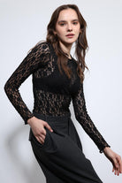 Antioch-Siyah Dantel Detaylı Transparan Bluz-Bluz-4-Milagron.com
