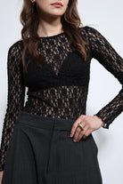 Antioch-Siyah Dantel Detaylı Transparan Bluz-Bluz-5-Milagron.com