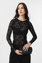 Antioch-Siyah Dantel Transparan Kadın Top-Top-1-Milagron.com