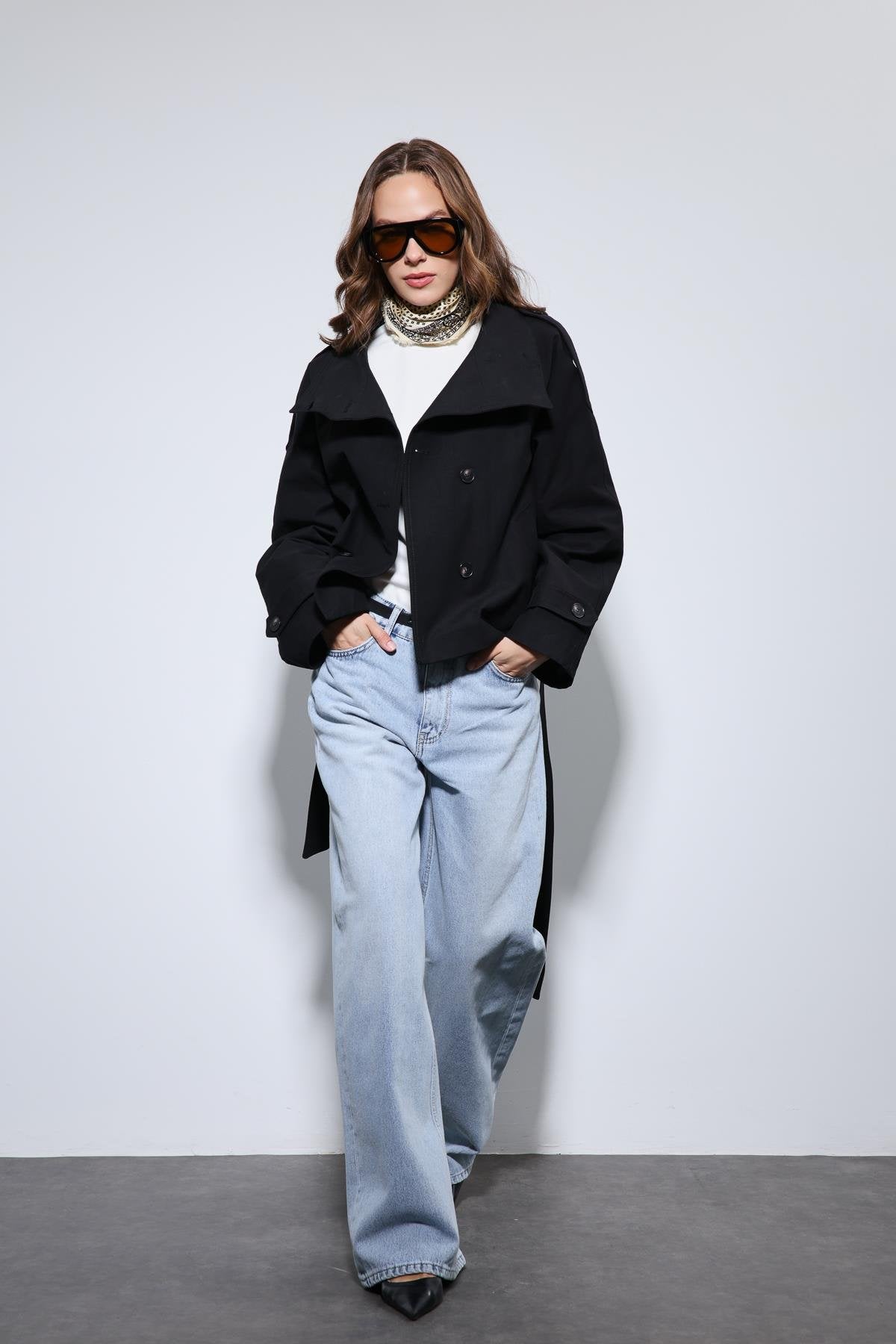 Antioch-Siyah Dik Yaka Kruvaze Trençkot-Trençkot-3-Milagron.com