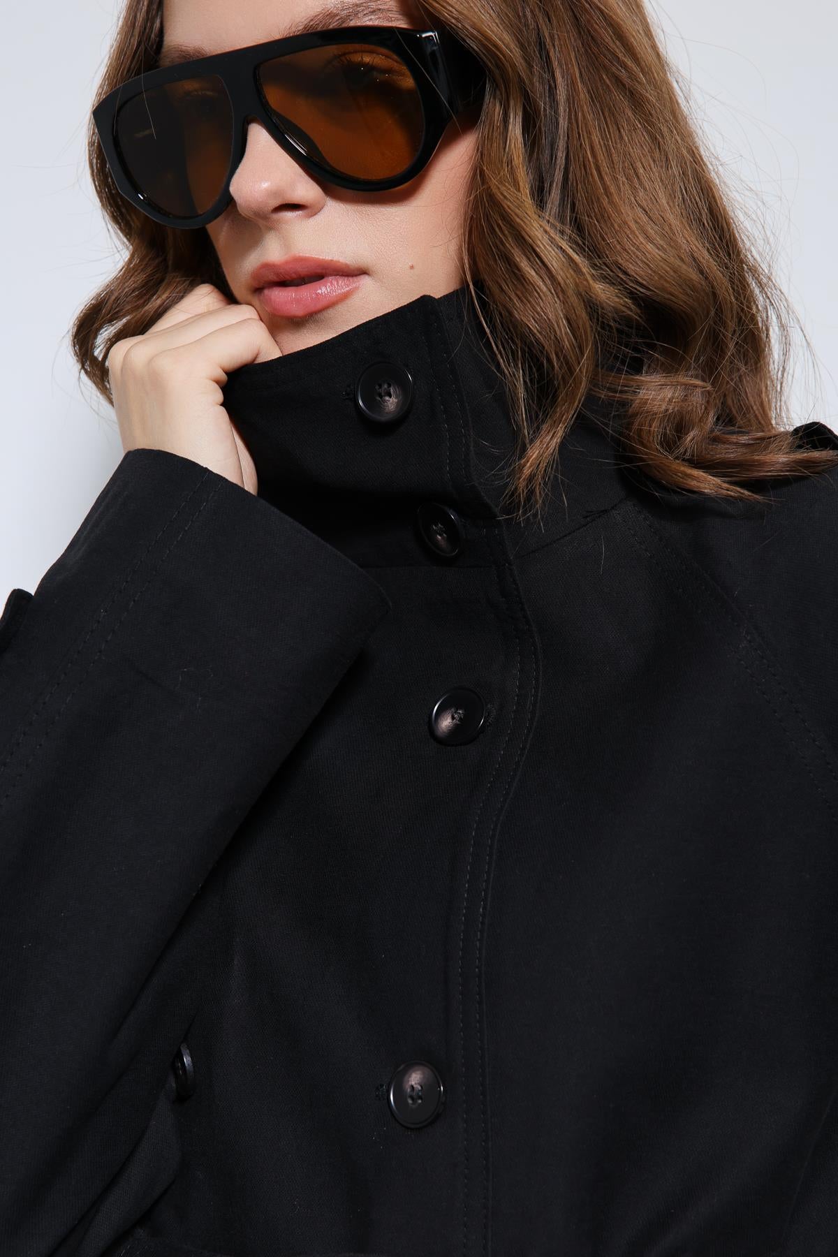 Antioch-Siyah Dik Yaka Kruvaze Trençkot-Trençkot-5-Milagron.com