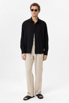 Antioch-Siyah Dokulu Jakarlı Pamuklu Erkek Gömlek-Gömlek-6-Milagron.com