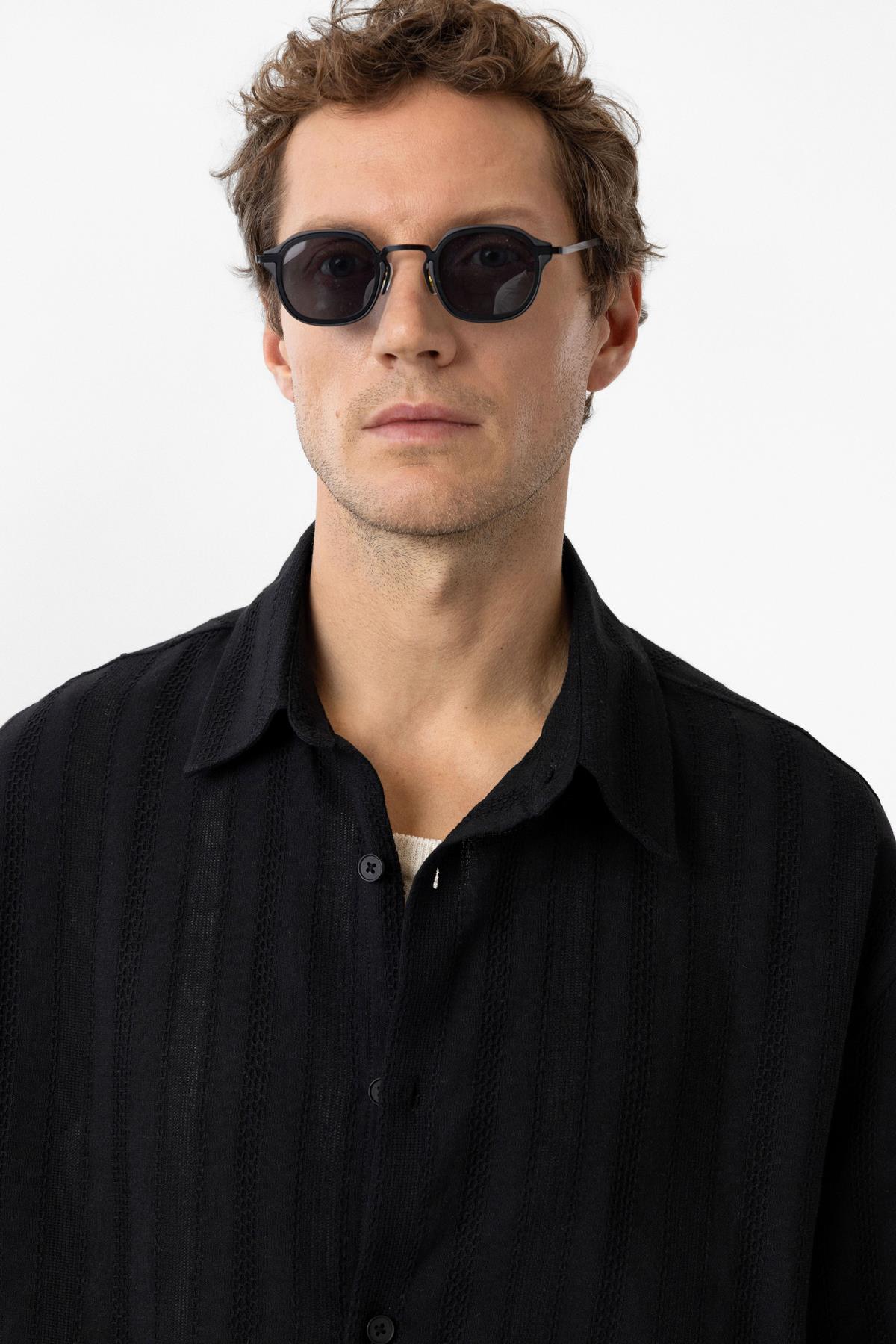 Antioch-Siyah Dokulu Jakarlı Pamuklu Erkek Gömlek-Gömlek-7-Milagron.com