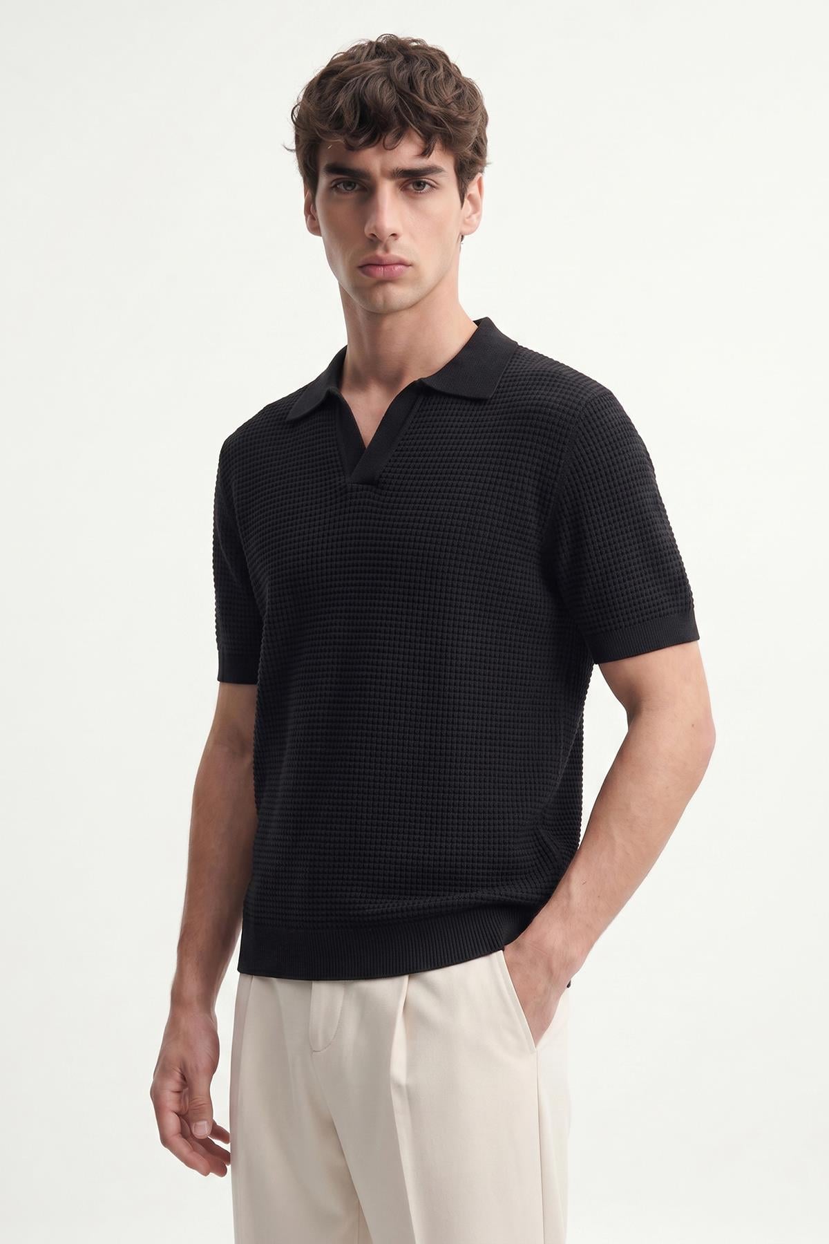 Antioch Siyah Dokulu Polo Yaka Erkek T-Shirt