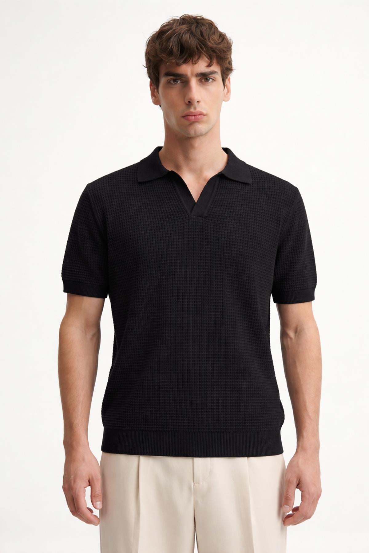 Antioch Siyah Dokulu Polo Yaka Erkek T-Shirt