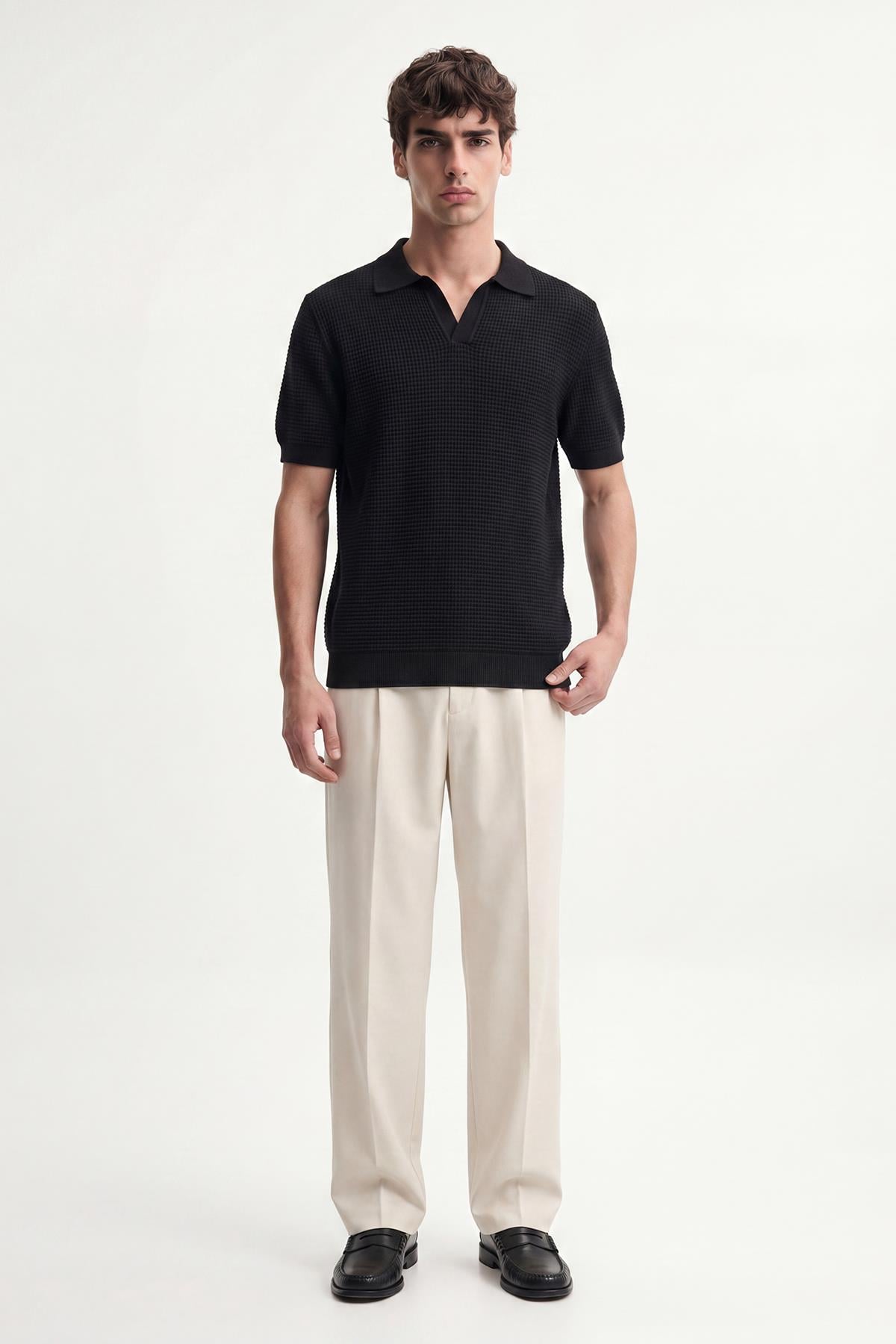 Antioch Siyah Dokulu Polo Yaka Erkek T-Shirt
