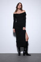 Antioch-Antioch Siyah Drape Detaylı Aksesuarlı Elbise-Elbise-1-Milagron.com