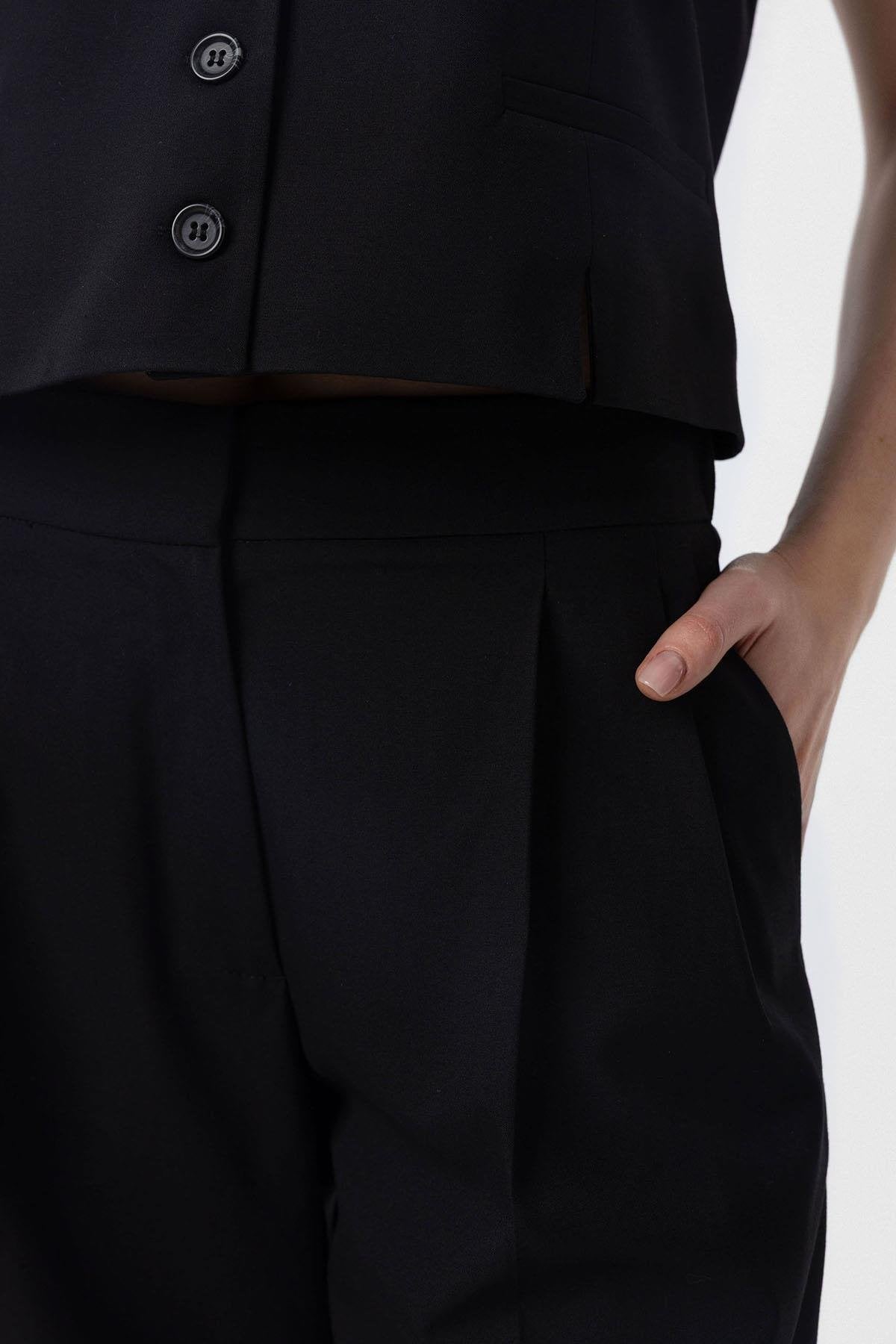 Antioch-Siyah Duble Paça Pensli Kadın Pantolon-Kumaş Pantolon-3-Milagron.com