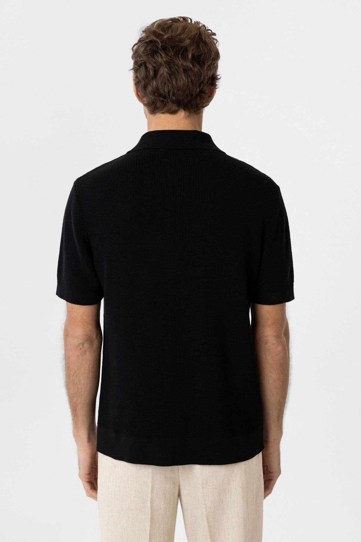 Antioch-Siyah Fermuarlı Dokuma Erkek Polo Yaka Triko T Shirt-T-Shirts-4-Milagron.com