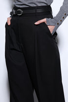 Antioch-Antioch Siyah Geniş Paça Kadın Pantolon-Kumaş Pantolon-4-Milagron.com