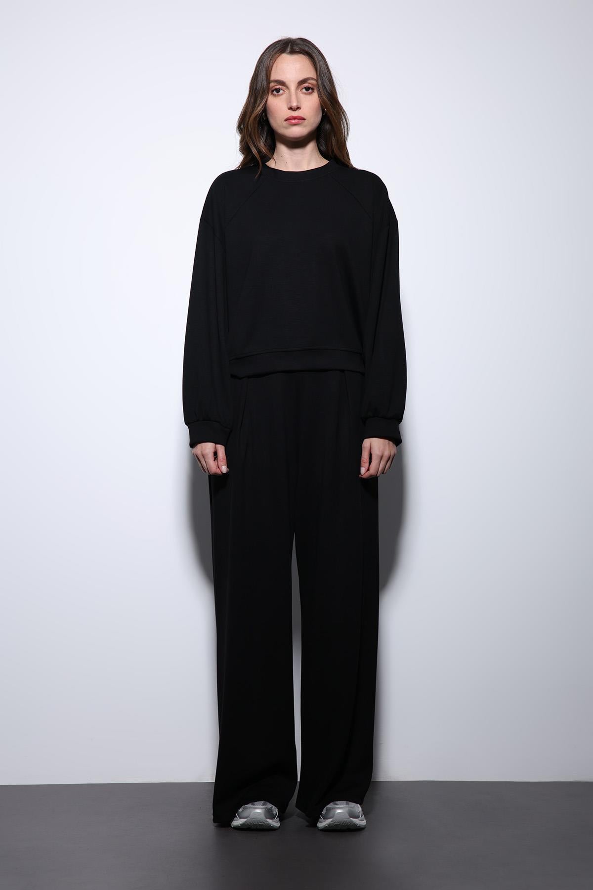 Antioch-Siyah Geniş Paça Relaxed Kadın Takım-Takım-2-Milagron.com