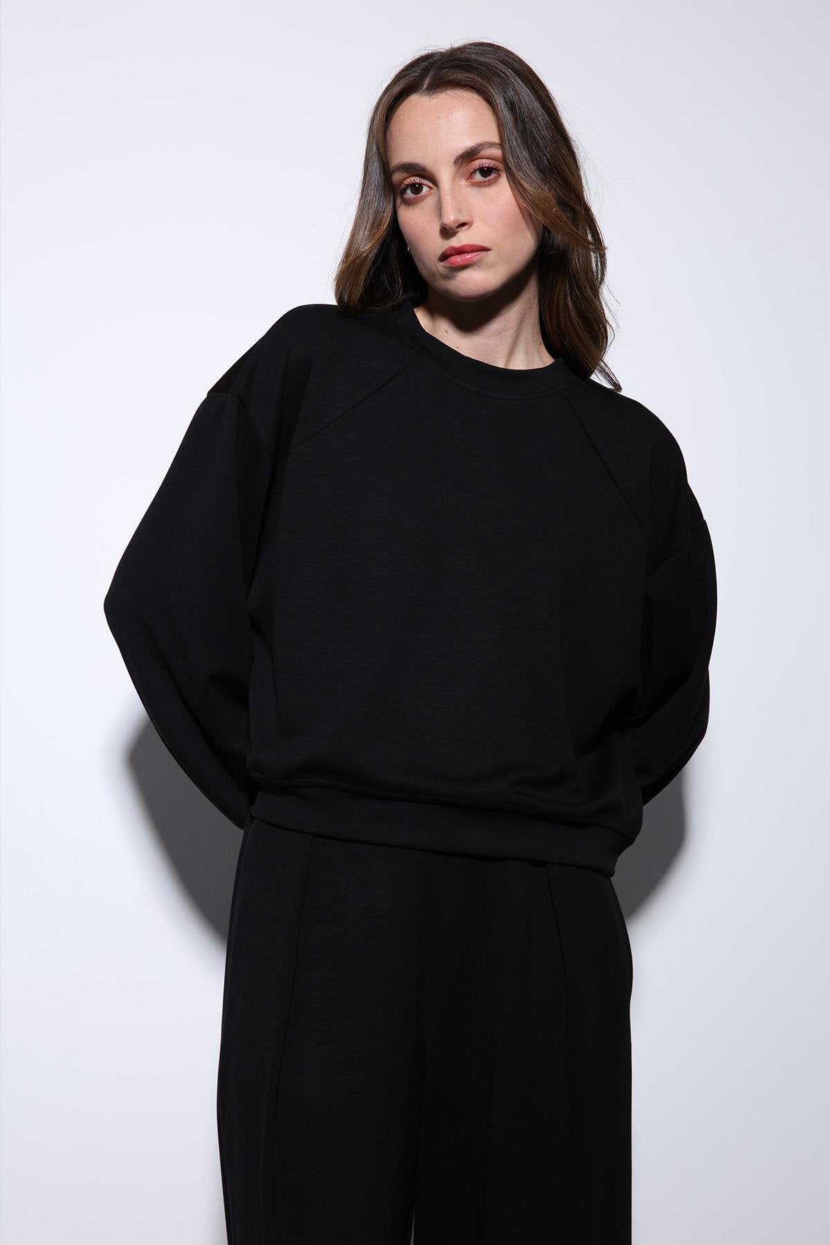 Antioch-Siyah Geniş Paça Relaxed Kadın Takım-Takım-7-Milagron.com