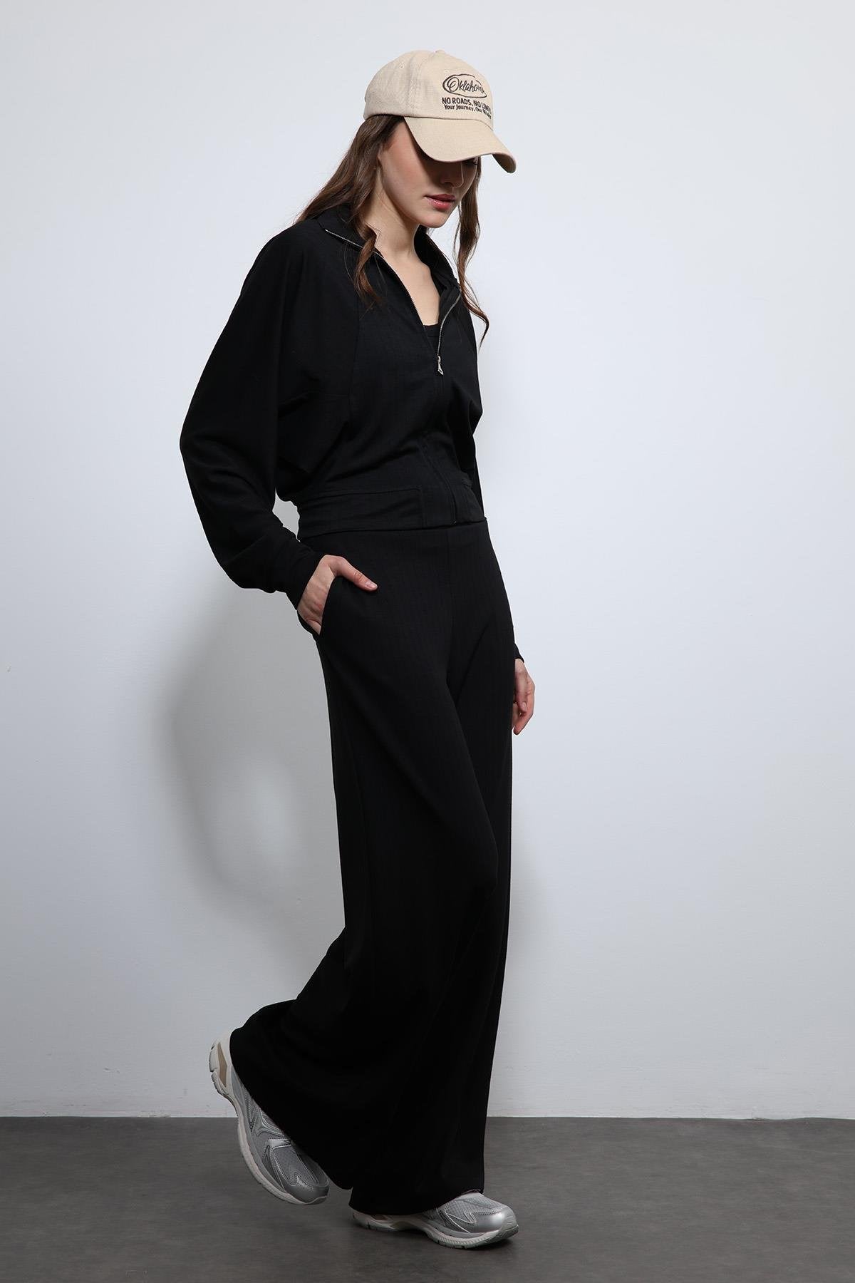 Antioch-Siyah Geniş Paça çizgili Eşofman Takım-Takım-2-Milagron.com